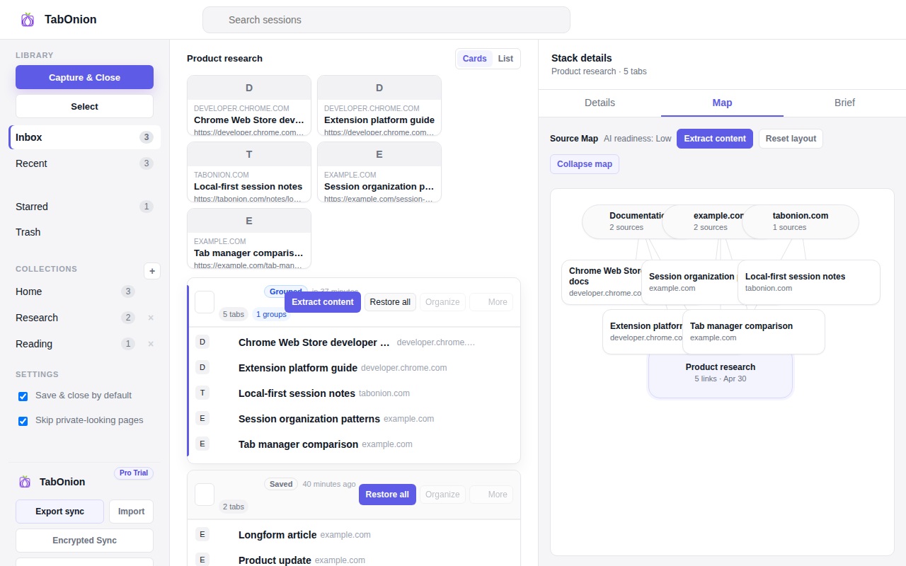 TabOnion source map product screenshot